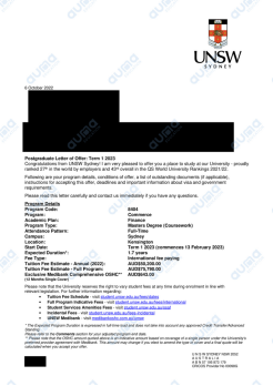 新南威尔士大学｜商学硕士（金融方向）
